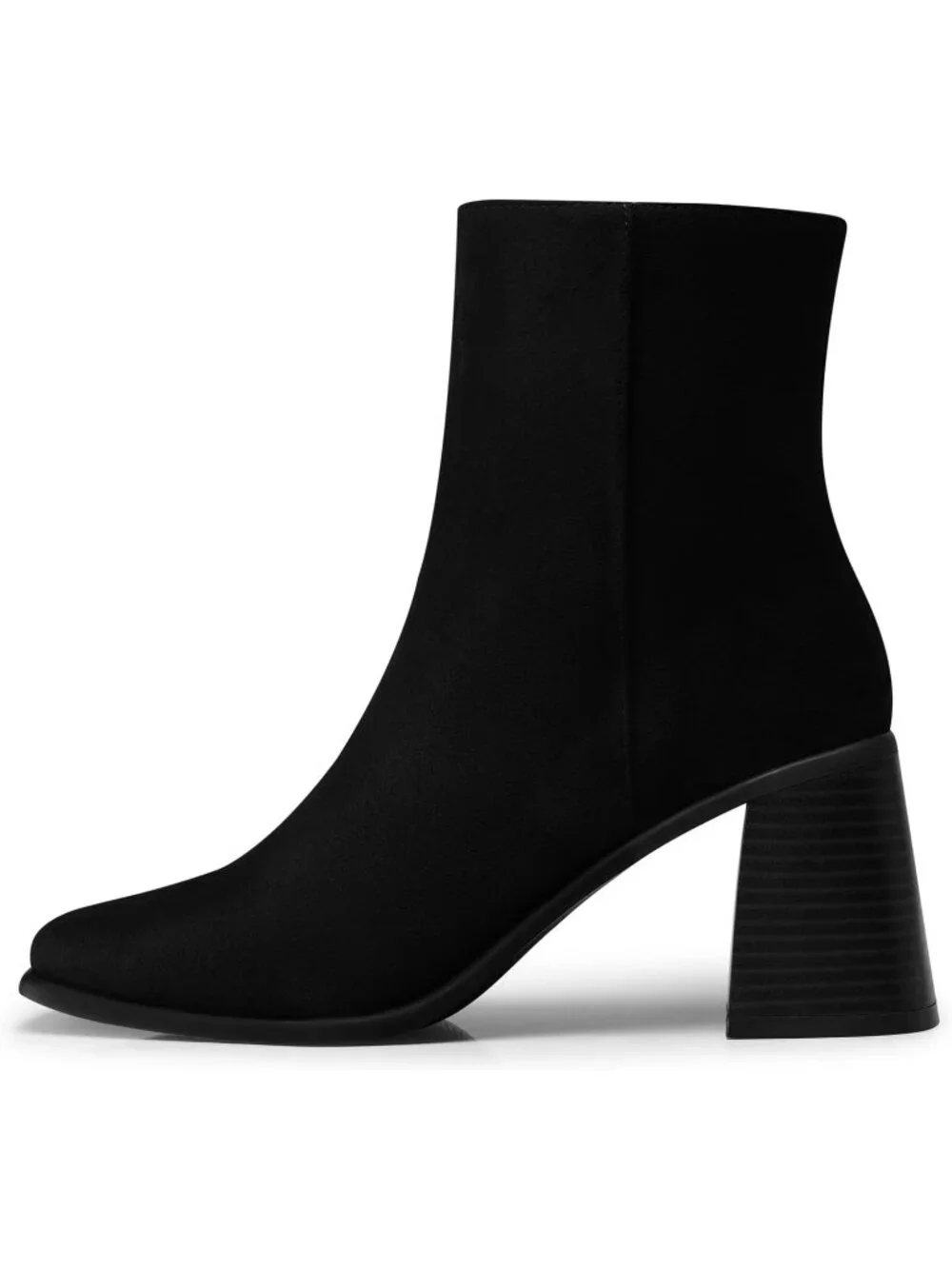 Women's Black Suede Square Toe Comfortable Chunky Heel Faux Leather Ankle Boots